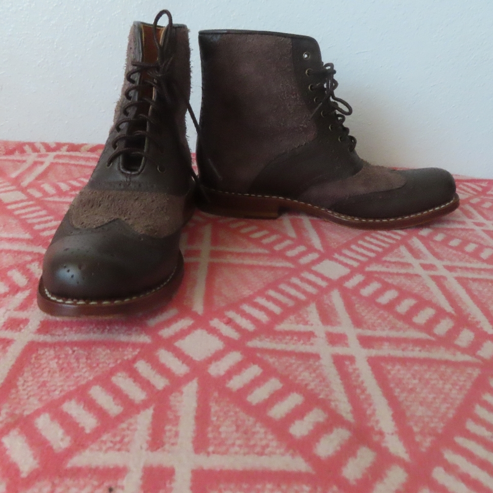 Als Attire Mens Wingtip Ankle Boots Brown Leather Lace Up Almond Toe Handmade 8